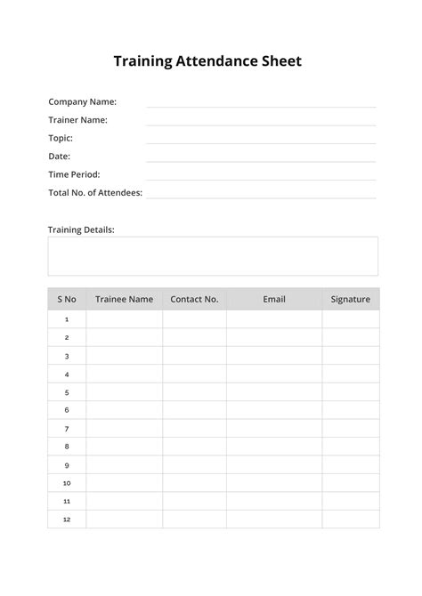 Training Attendance Sheet Template in Microsoft Word | Template.net