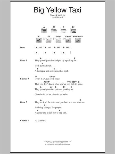 Big Yellow Taxi by Joni Mitchell - Guitar Chords/Lyrics - Guitar Instructor