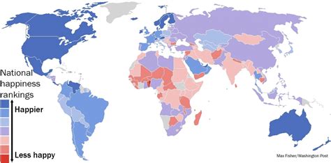 The happiest and least happy countries : r/MapPorn