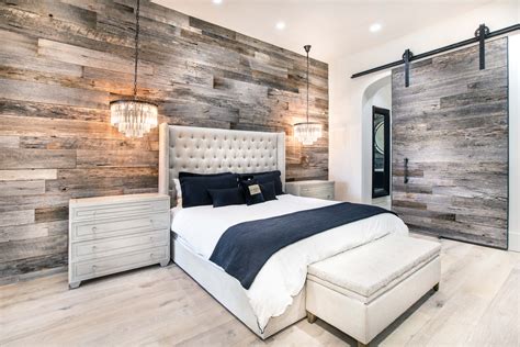 PBW: Tobacco Barn Grey Wood Wall - Master Bedroom