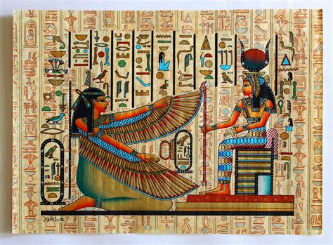 Maat and Isis | Ancient Egyptian Papyrus Painting – Arkan Gallery