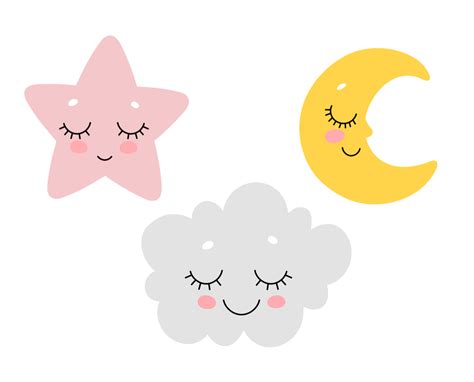 Vector Illustration Cute Sleeping Cloud Moon | Stampe cameretta neonato ...