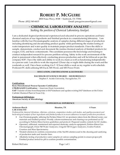 Chemical Lab Technician Resume 2-13-15