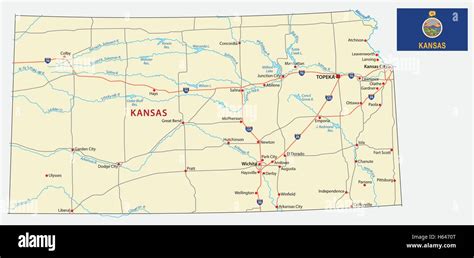 kansas road map with flag Stock Vector Image & Art - Alamy