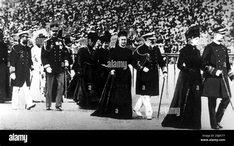 The Olympics 1896. The opening state ceremony walking through the arena ...