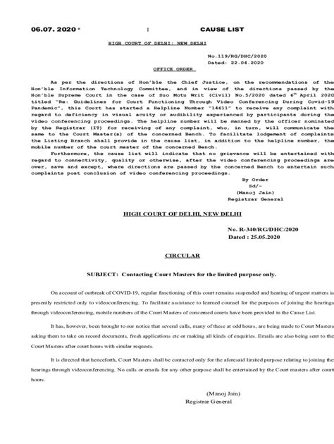 Fillable Online delhihighcourt nic Madras High Court - Cause List - Government of Tamil ...