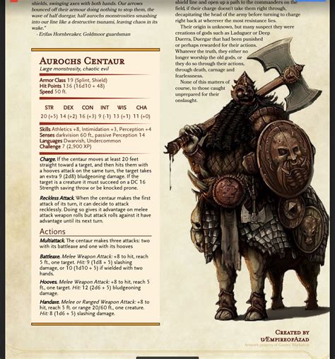 Aurochs Centaur | Dnd monsters, Dungeons and dragons homebrew, Dnd dragons