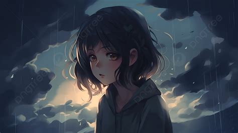 Fondo Animación Anime Girl Con Lluvia Cayendo Fondo, Imagen De ...