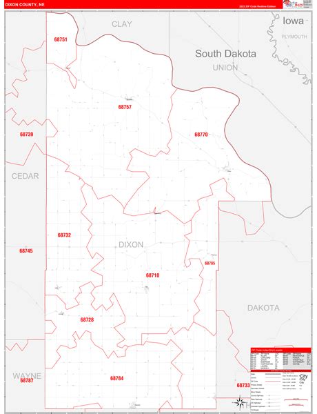 Dixon County, NE Zip Code Wall Map Red Line Style by MarketMAPS - MapSales