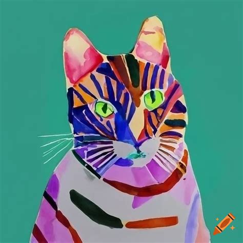 Geometric cat watercolor painting by georges braque and david hockney on Craiyon