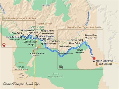 Grand Canyon South Rim Attractions Map | Travel The Food For The Soul