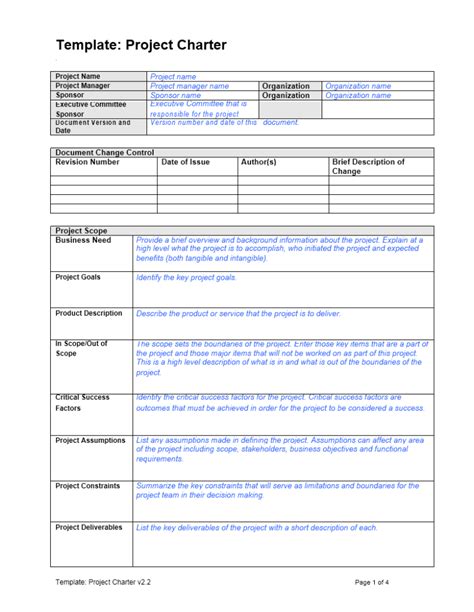 Project Charter Template Excel