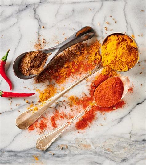 Spoons filled with turmeric, garam masala and Kashmiri chili powder. Indian Spice Mix, Indian ...