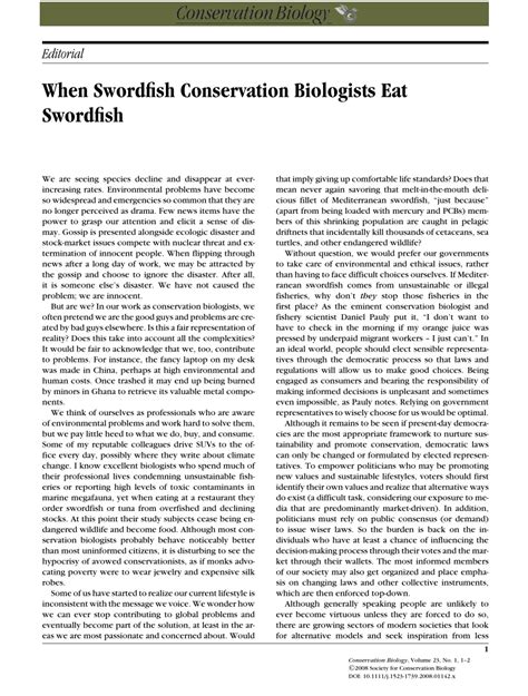 (PDF) When Swordfish Conservation Biologists Eat Swordfish