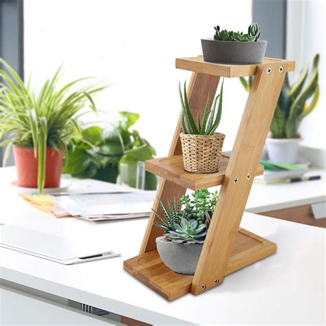WALFRONT Bamboo Plant Stand 3 Tier Succulent Plant Narrow Shelf Unit ...