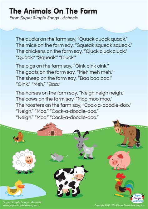 The Animals On The Farm Lyrics Poster - Super Simple