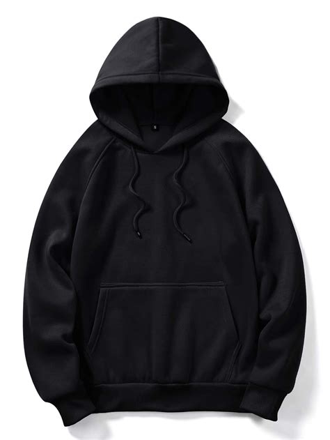 Guys Solid Drawstring Kangaroo Pocket Hoodie | Plain black hoodie, Plain hoodies, Kangaroo ...