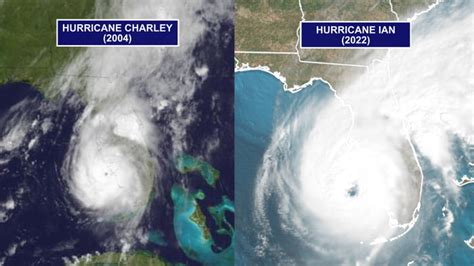 Satellite images comparing Hurricane Charley and Ian. Charley caused $6 ...