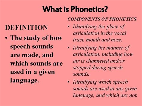 The Study of Speech Sounds Speech Sounds PHONETICS