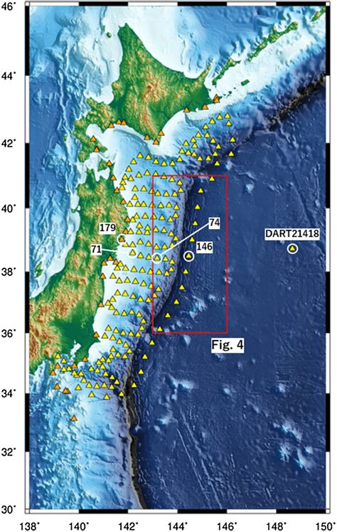 Map of the tsunami simulation region showing the distribution of ...