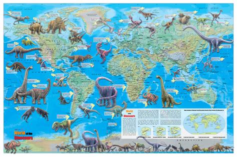 World of the Dinosaurs Wall Map Poster 36x24 - Etsy