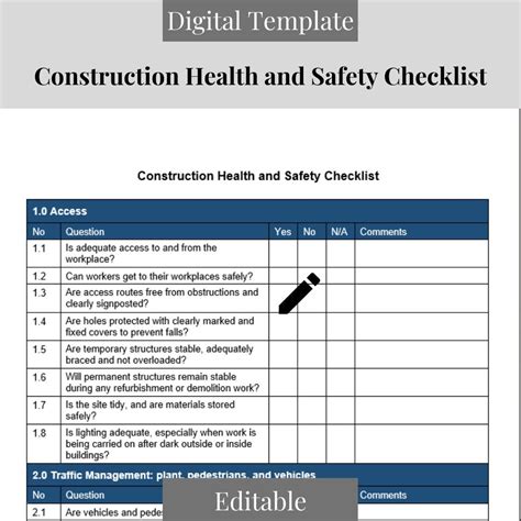 Construction Health and Safety Checklist Construction Site Inspection ...