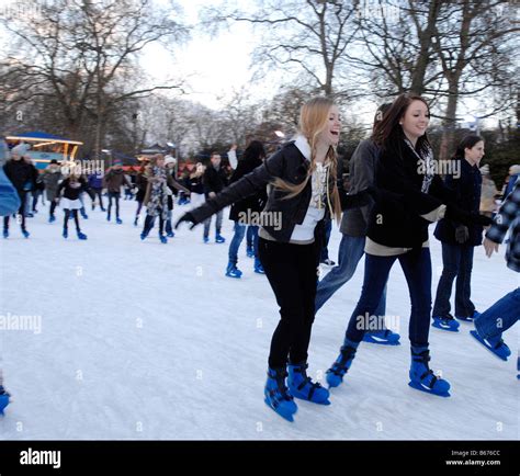 Ice Skating at the Winter Wonderland ice rink situated in London's Hyde park corner for the ...