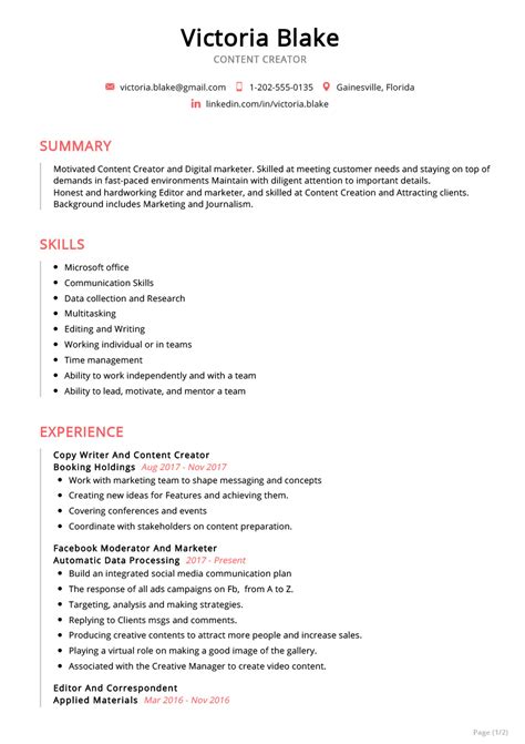 Content Creator Resume Example in 2025 - ResumeKraft