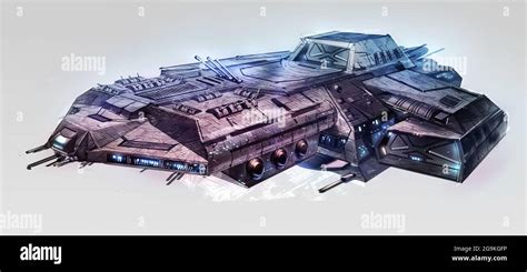 digital illustration of futuristic science fiction aircraft airship ...