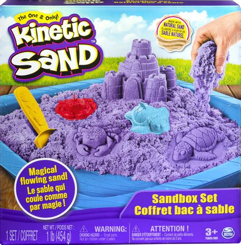 Kinetic Sand, Sandbox Set Kids Toy with 1lb All-Natural Purple Kinetic Sand and 3 Molds, Sensory ...