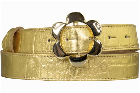 Gold Croc Print Belt With Detachable Buckle (Width: 30mm) - Peachy Belts