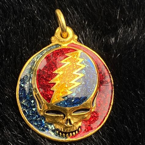 Owsley Stanley 24k Gold Enamel Grateful Dead Steal Your Face 18mm Pendant Chain | eBay