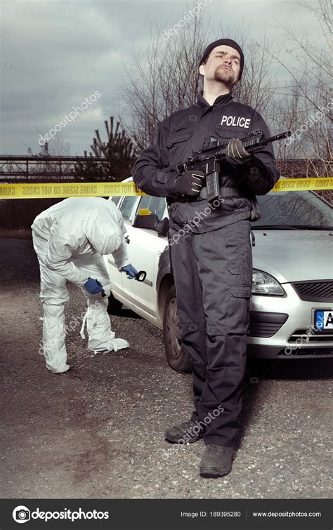 Crime Scene Investigation Police Officer Guarding Place Investigation — Stock Photo ...