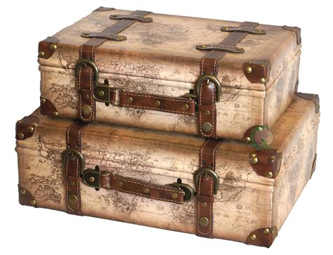Vintiquewise(TM) Old World Map Leather Vintage Style Suitcase with Straps, Set of 2