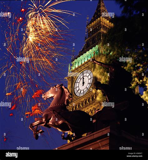 Midnight Fireworks, Big Ben Stock Photo - Alamy