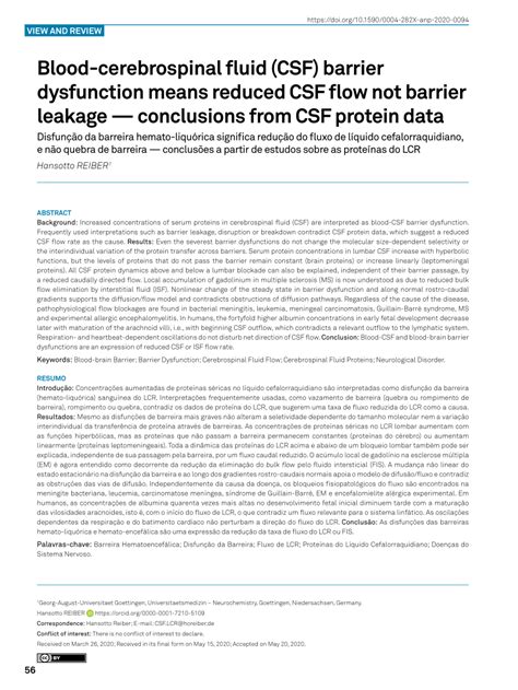 (PDF) Blood-cerebrospinal fluid (CSF) barrier dysfunction means reduced ...