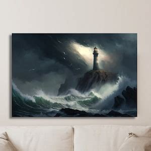 Oil Painting of Lighthouse in Storm Print on Canvas Wall Art Classic ...