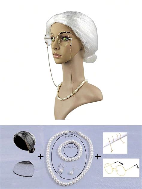 Old Lady Cosplay Set - Grandmother Wig, Wig Cap,Madea Granny Glasses ...