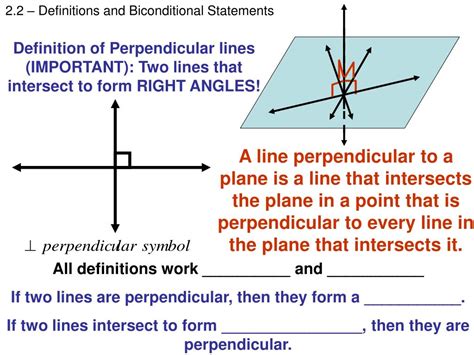 PPT - Definition of Perpendicular lines (IMPORTANT): Two lines that intersect to form RIGHT ...
