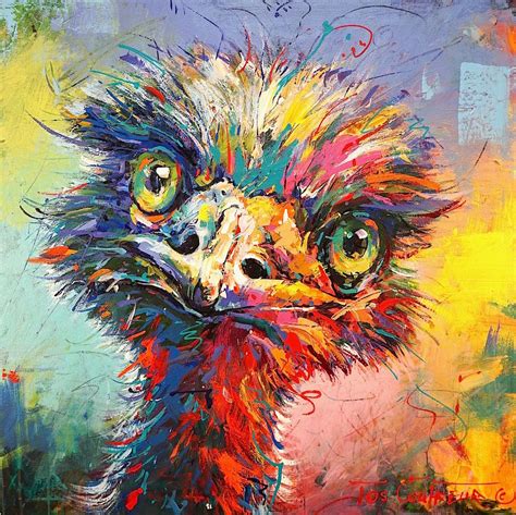 Australian Emu painted in vibrant colours. Acrylic on Canvas 76cmx76cm ...