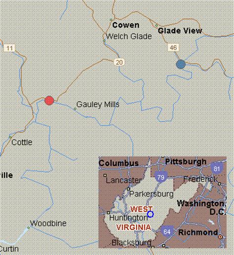 Map for Gauley River, West Virginia, white water, Donaldson to Camden-on-Gauley