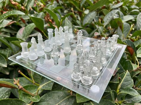 Glass Chess Set W Handmade Glass Chess Pieces Personalized Chessboard Acrylic Glass Game Mini ...