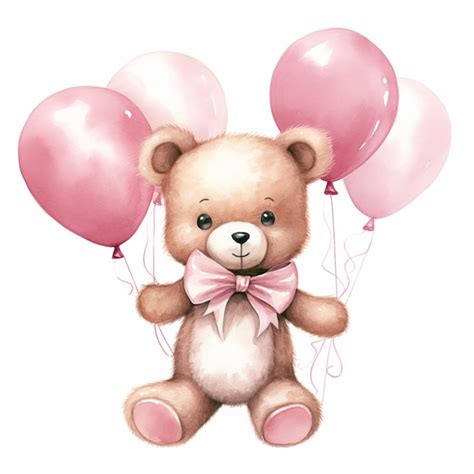 Premium Photo | There is a teddy bear with pink balloons on a white background generative ai