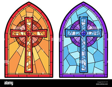 Stained glass in a Catholic Church. Religious meanings and scenes of ...