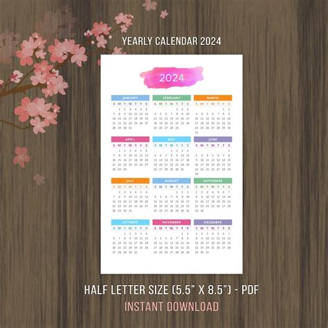 Printable Calendar 2023 2024 Desktop Calendar Yearly Wall - Etsy