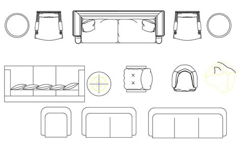 2d Furniture Blocks Of Sofa Set Top View Free Drawing - Cadbull