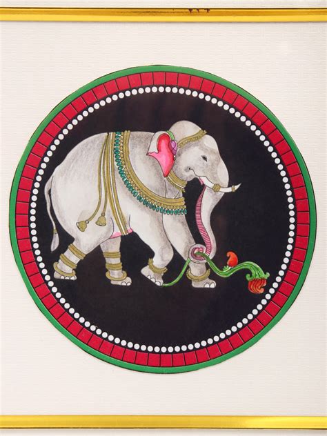 9" Airavat Elephant Artwork | Framed Ganjifa Painting | Exotic India Art