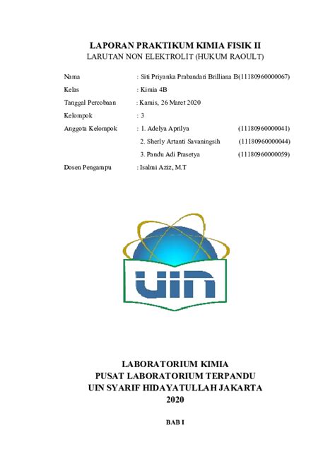 (DOC) LAPORAN PRAKTIKUM KIMIA FISIK II LARUTAN NON ELEKTROLIT (HUKUM RAOULT) | Hinata shoyo ...