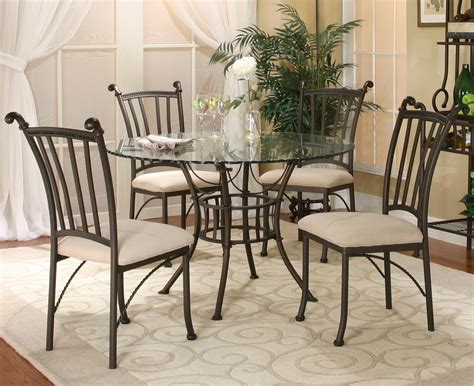 Cramco, Inc Denali 5 Piece Round Glass Table with Chairs | Royal Furniture | Dining 5 Piece Set