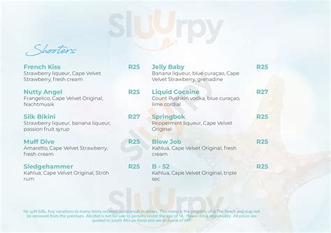 @the Beach Bar menù, Pretoria - Main Menu | Sluurpy